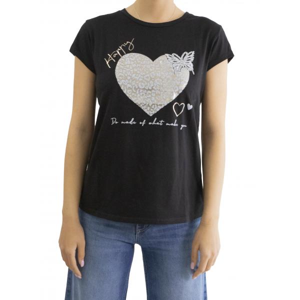 t shirt con cuore leopardato Happy 